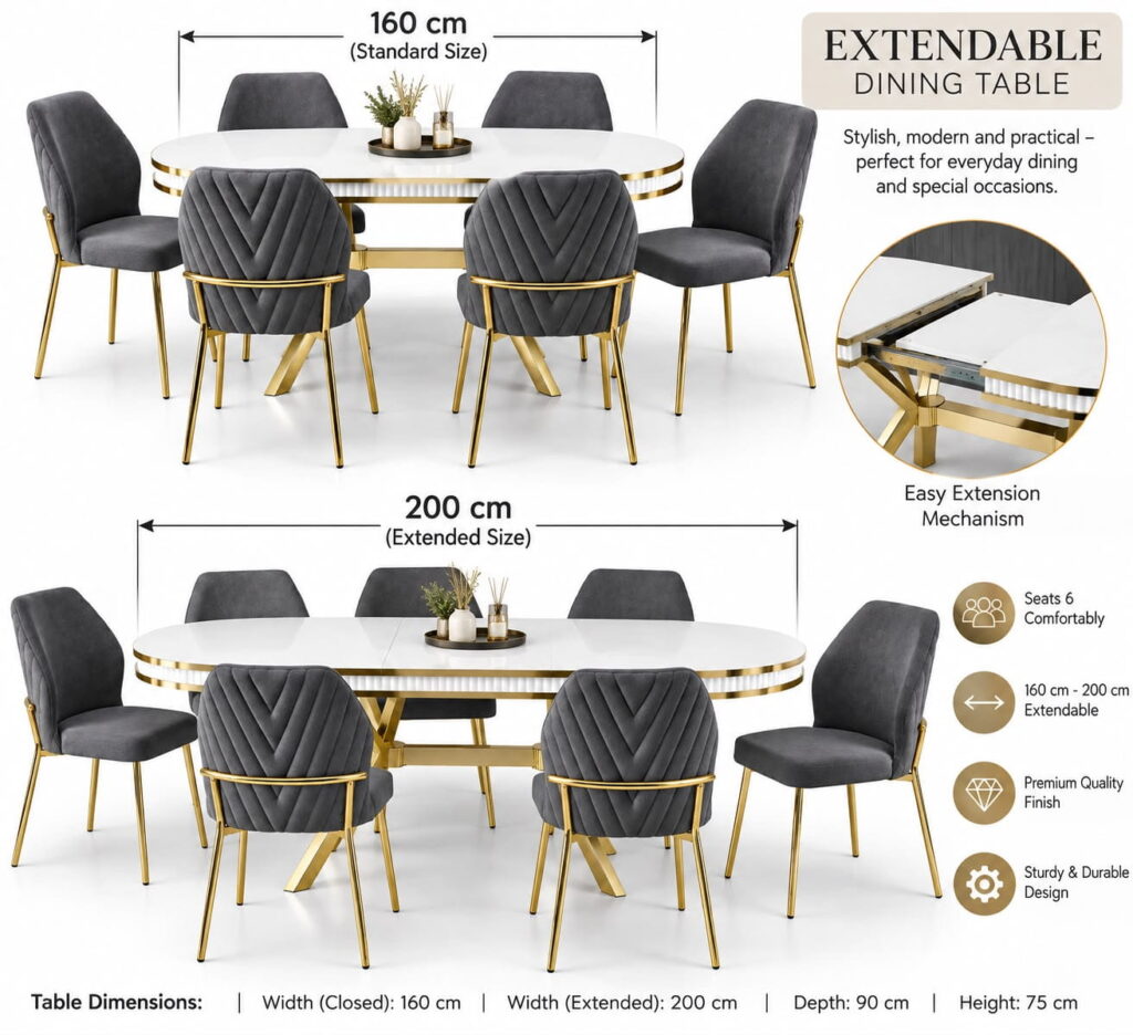 Luxury Extendable Dining Table with 6 Chairs
